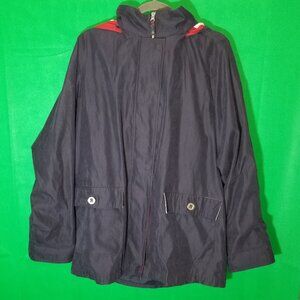 Liz Claiborne Coat Women Large Navy Blue Rain Utility Parka Jacket‎ Vintage